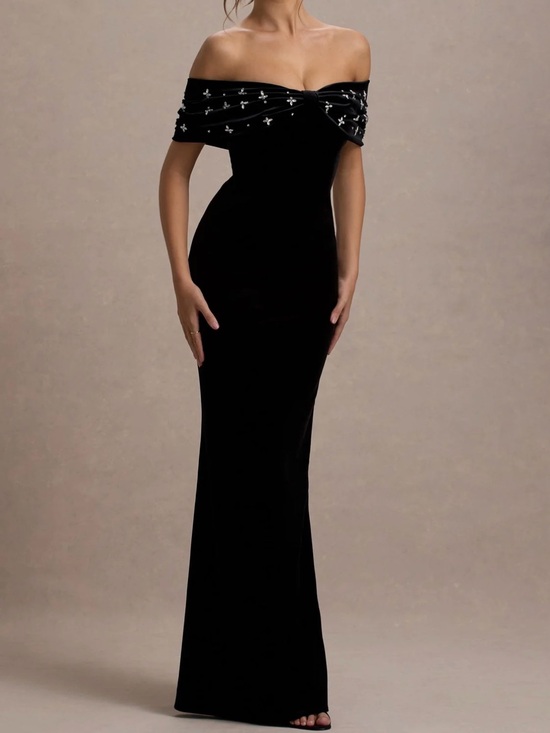 Club L London Dresses & Skirts - Off-Shoulder Black Velvet Evening Gown